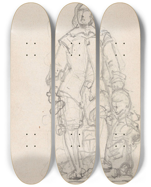 Triptych art skateboard deck of Nicaise De Keyser Statue Of The Sculptor Artus Quellinus I With The Bust Of The Marquis Of Caracena by Nicaise De Keyser (1813-1887)