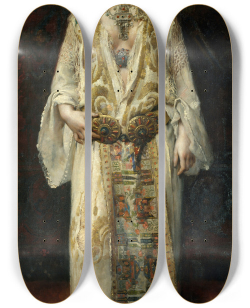 Triptych art skateboard deck of Francesc Masriera In The Presence Of The Lord by Francesc Masriera (1842-1902)