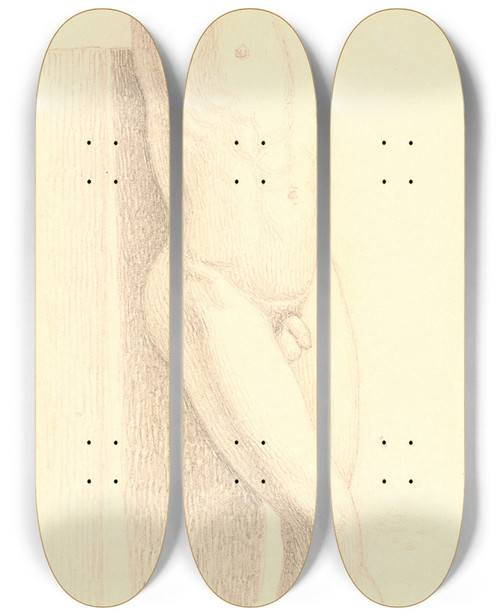 Triptych art skateboard deck of Christen Kbke Stende Mandlig Model Med Armene Samlet Over Hovedet Vendt Mod Hjre by Christen Kobke (1810-1848)