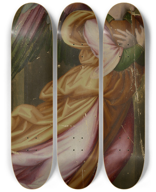 Triptych art skateboard deck of Giovanni Antonio Di Francesco Sogliani Angel Inadoration by Giovanni Antonio Di Francesco Sogliani (1492-1544)
