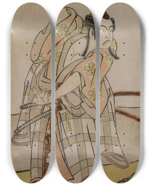 Triptych art skateboard deck of Katsukawa Shunk Actor Ichikawa Yaoz Ii As Sakuramaru by Katsukawa Shunko (1743-1812)