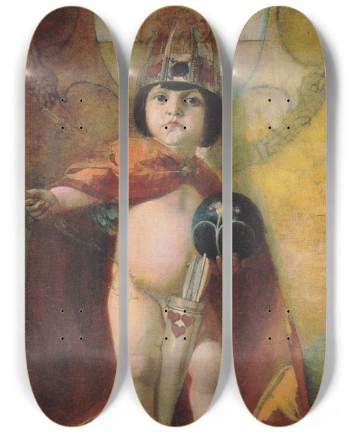 Triptych art skateboard deck of Franz Von Stuck Amor Imperator by Franz Von Stuck (1863-1928)