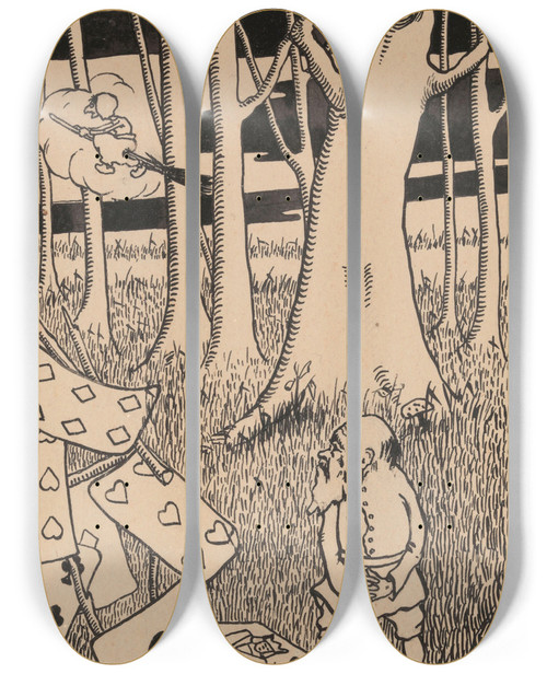 Triptych art skateboard deck of Karel Collens Illustration For Adjendodderken En Annekentooverheks_3 by Karel Collens (1869-1901)