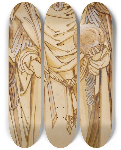 Triptych art skateboard deck of Sir Edward Coley Burnejones The Angels Of The Hierarchy Virtutes by Sir Edward Coley Burne-Jones (1833-1898)
