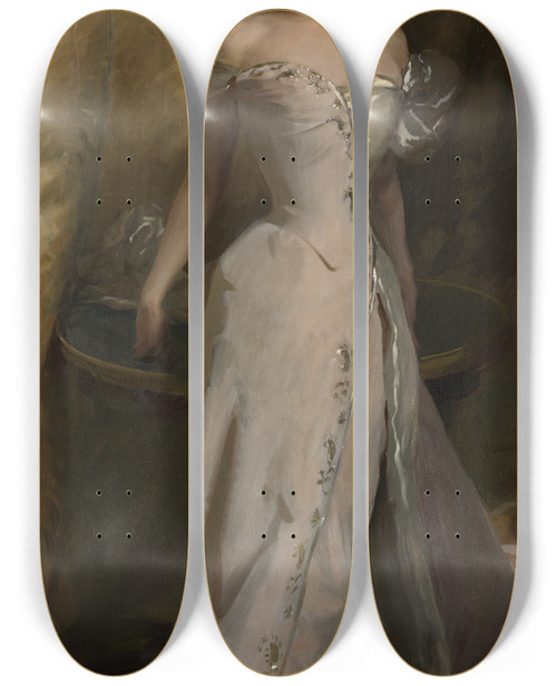 Triptych art skateboard deck of John Singer Sargent Portrait Of Lisa Colt Curtis by John Singer Sargent (1856-1925)