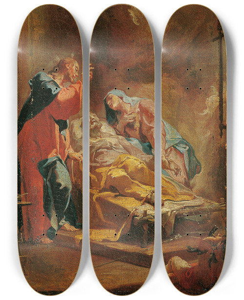 Triptych art skateboard deck of Caspar Franz Sambach Der Tod Des Heiligen Joseph by Caspar Franz Sambach (1715-1795)