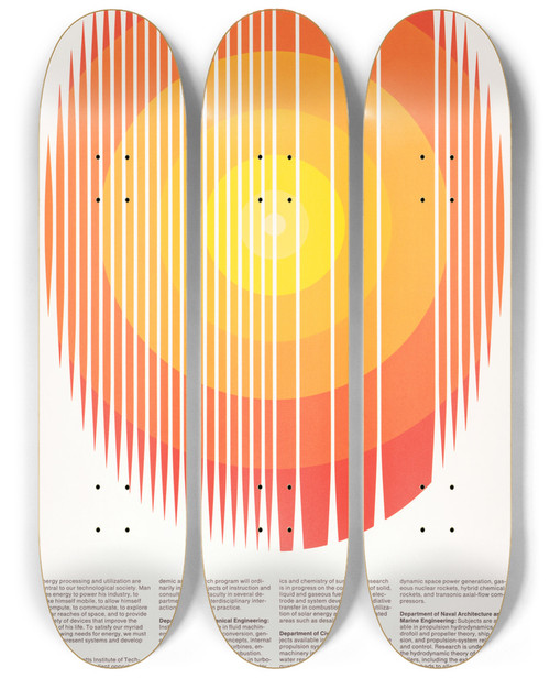 Triptych art skateboard deck of Dietmar Winkler Massachusetts Institute Of Technology School Of Engineering Graduate Study In Energy Processing And Utilization by Dietmar Winkler (1938)