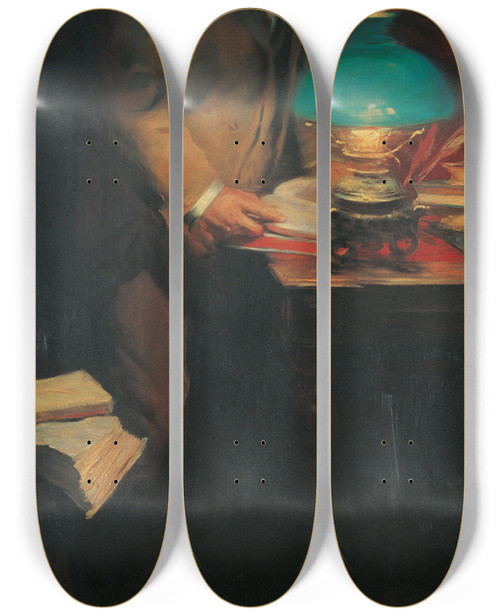 Triptych art skateboard deck of Luis Graner I Arrufi Portrait Of The Art Critic And Writer Raimon Casellas by Luis Graner I Arrufi (1863-1929)