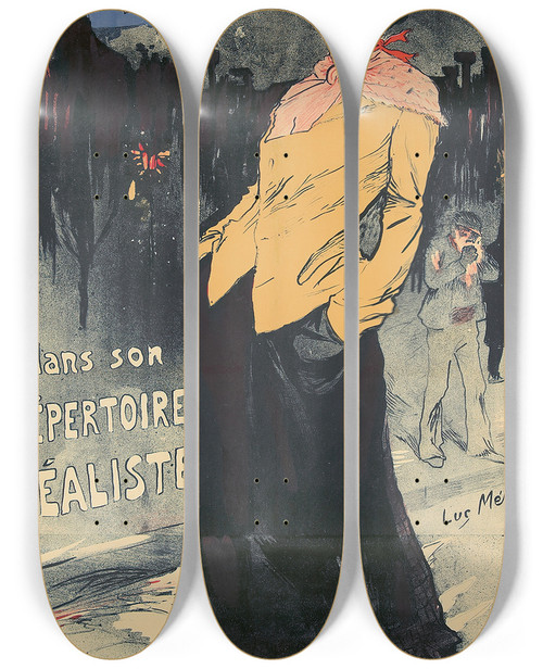 Triptych art skateboard deck of Lucien Metivet Eugnie Buffet Concert De La Cigale by Lucien Metivet (1863-1932)