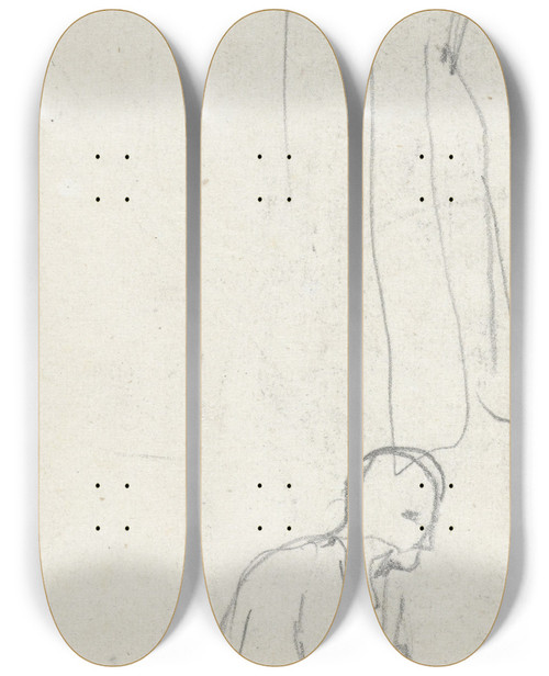 Triptych art skateboard deck of August Alleb Schets Van Knielend Persoon by August Allebe (1838-1927)