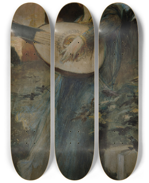 Triptych art skateboard deck of Franois Flameng La Musique by Francois Flameng (1856-1923)