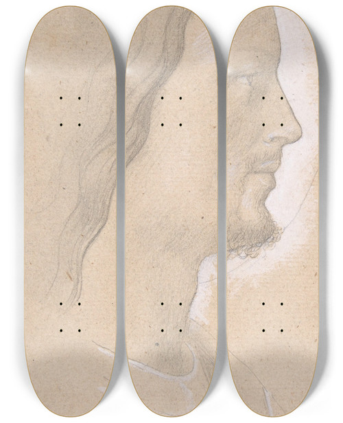 Triptych art skateboard deck of Edgar Degas Head Of A Saint Profile To The Right After Fra Angelico by Edgar Degas (1834-1917)