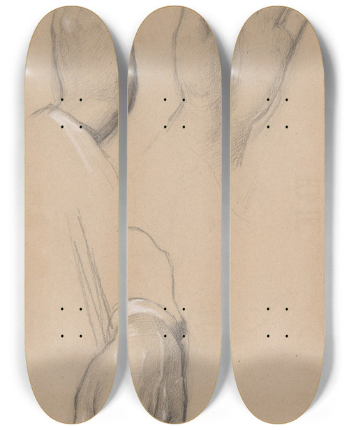Triptych art skateboard deck of Jzef Simmler Studies Of Davids And Jacobs Hands For The Painting The Immaculate Conception Of The Blessed Virgin Mary by Jozef Simmler (1823-1868)