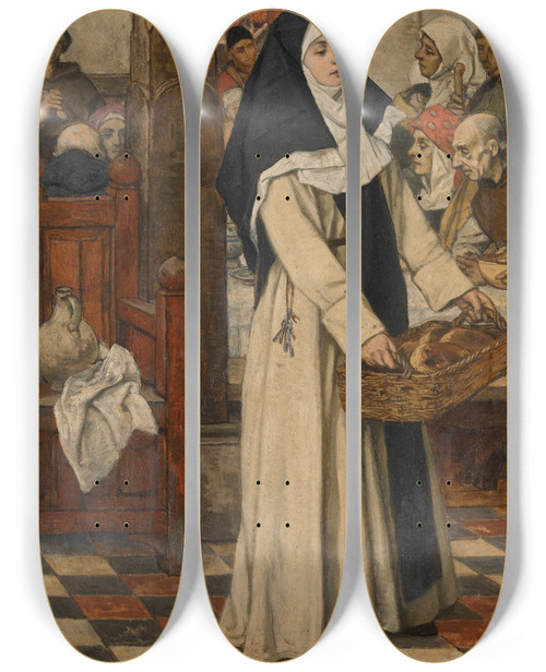Triptych art skateboard deck of Albert Frans Lieven De Vriendt Poor Relief by Albert Frans Lieven De Vriendt (1843-1900)
