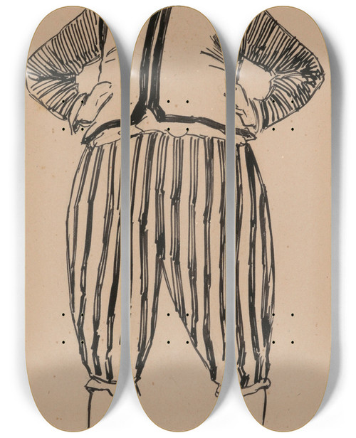 Triptych art skateboard deck of Amede Lynen Figure Of A Man_2 by Amedee Lynen (1852-1938)