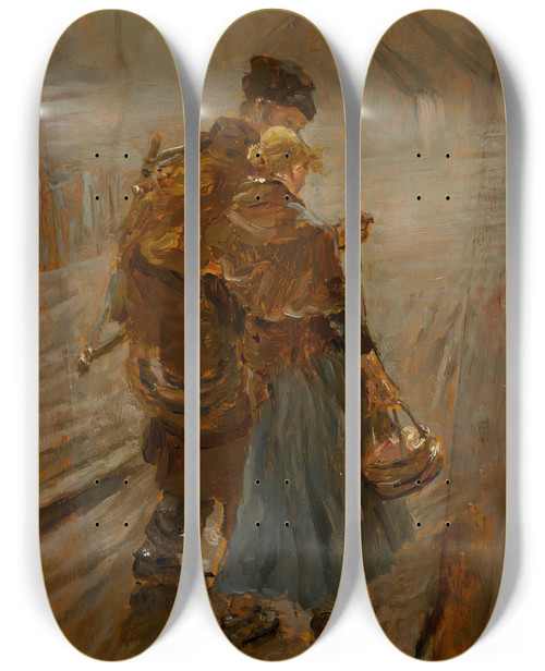 Triptych art skateboard deck of Fritz Von Uhde Schwerer Gang_1 by Fritz Von Uhde (1848-1911)