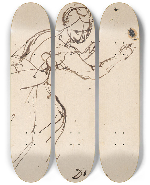 Triptych art skateboard deck of Sir Joshua Reynolds Woman by Sir Joshua Reynolds (1723-1792)