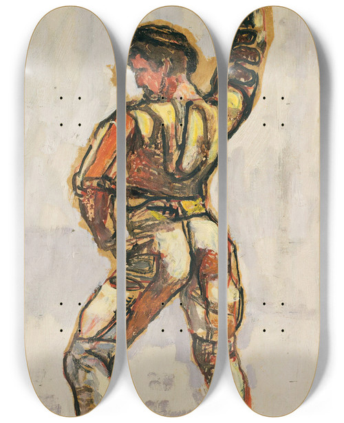 Triptych art skateboard deck of Ferdinand Hodler Taker From The Oath In Left Profile For Unanimity by Ferdinand Hodler (1853-1918)