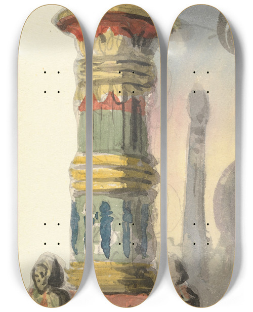 Triptych art skateboard deck of Thomas Grieve Design For An Egyptian Column_1 by Thomas Grieve