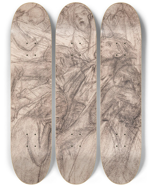 Triptych art skateboard deck of Stanisaw Wyspiaski Studie Fr Ein Glasfenster by Stanislaw Wyspianski (1869-1907)