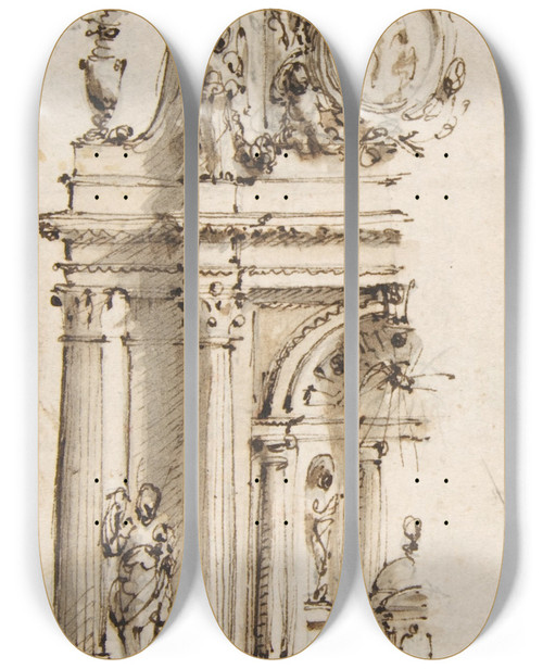 Triptych art skateboard deck of Mauro Antonio Tesi Design For The Left Half Of An Altar by Mauro Antonio Tesi (1730-1766)