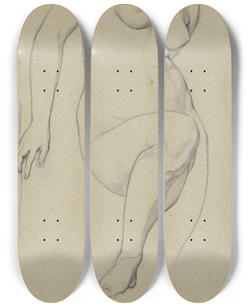 Triptych art skateboard deck of Victor Mller In Einem Boot Stehende Frau Als Aktfigur Aus Dem Gastmahl Des Reichen by Victor Muller (1829-1871)