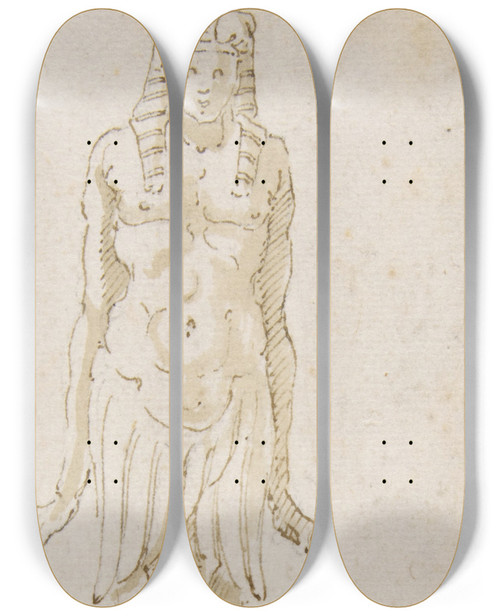 Triptych art skateboard deck of Bernardino Poccetti Design For Pointed Utensil With An Egyptian Style Figure On The Handle by Bernardino Poccetti (1548-1612)