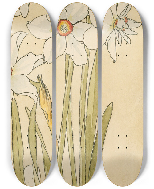 Triptych art skateboard deck of Hannah Borger Overbeck Poets Narcissus by Hannah Borger Overbeck (1870-1931)