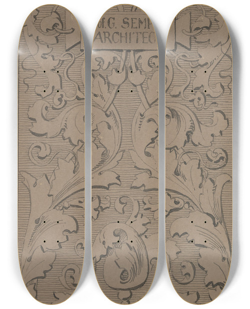 Triptych art skateboard deck of Gottfried Semper Vegtabile Fllung Mit Namensschild by Gottfried Semper
