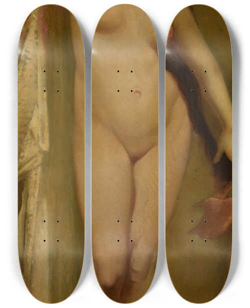 Triptych art skateboard deck of Henri Regnault Un March Desclaves Alexandrie Esclave Nue En Pied by Henri Regnault (1843-1871)