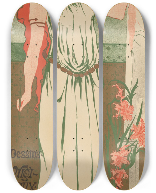 Triptych art skateboard deck of Gustave Marie Affiches Estampes by Gustave Marie (19-)