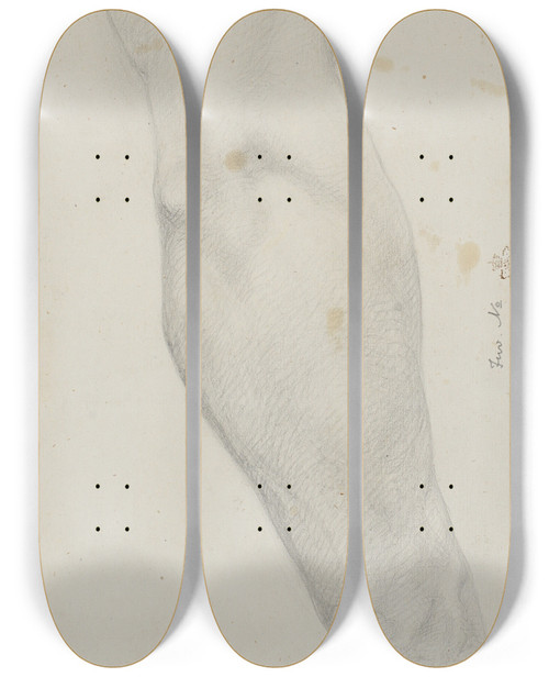 Triptych art skateboard deck of Theodor Philipsen Studie Af Mandlig Hjre Arm by Theodor Philipsen (1840-1920)