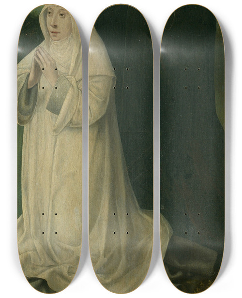 Triptych art skateboard deck of North Netherlandish School Saint Gertrude Of Nivelles And An Augustinian Canoness by Netherlandish School