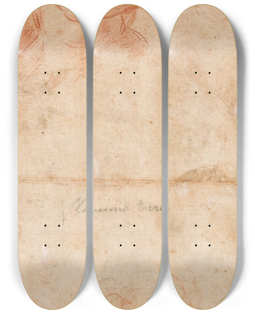 Triptych art skateboard deck of Flaminio Torre Head Of A Young Woman With Braided Hair by Flaminio Torre (1620-1661)