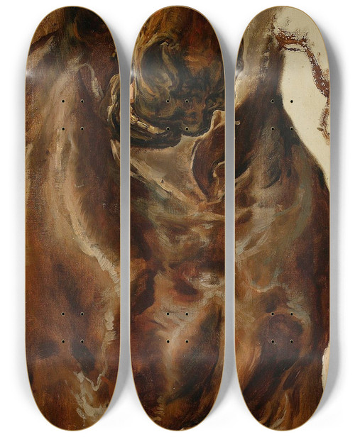 Triptych art skateboard deck of Jan Matejko Study Of A Horses Head For Battle Of Grunwald by Jan Matejko (1838-1893)