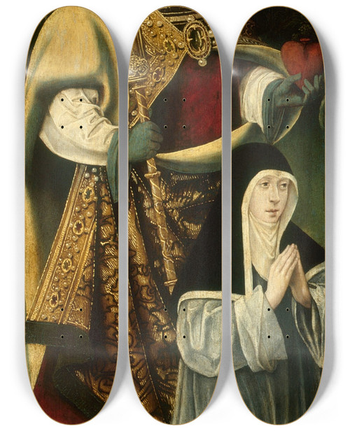 Triptych art skateboard deck of North Netherlandish School Saint Augustine And An Augustinian Canoness by Netherlandish School