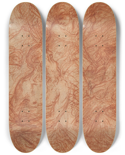 Triptych art skateboard deck of Flaminio Torre The Virgin Appearing To Saint Jerome by Flaminio Torre (1620-1661)