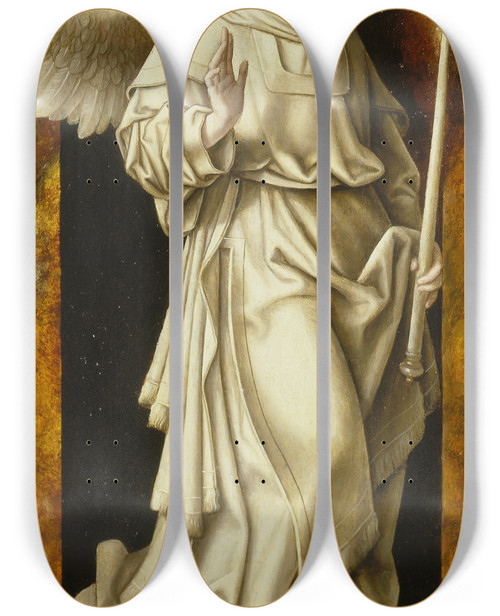 Triptych art skateboard deck of Joos Van Cleve Angel Of The Annunciation by Joos Van Cleve (1485-1541)