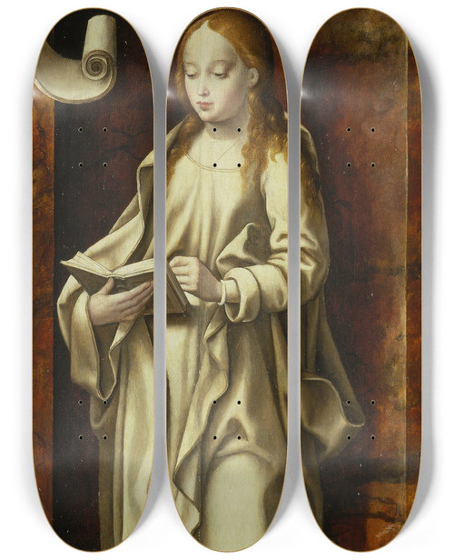 Triptych art skateboard deck of Joos Van Cleve Virgin Of The Annunciation by Joos Van Cleve (1485-1541)