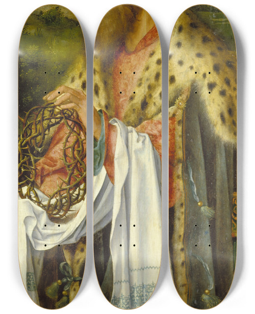 Triptych art skateboard deck of Joos Van Cleve Joseph Of Arimathea by Joos Van Cleve (1485-1541)