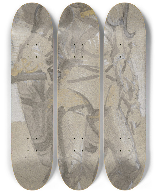 Triptych art skateboard deck of Alfred Rethel Entwurf Zum Bild Kaiser Maximilians I Im Frankfurter Rmer by Alfred Rethel (1816-1859)