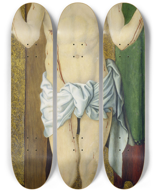Triptych art skateboard deck of Master Of The Stalburg Portraits Christ As Man Of Sorrows by Master Of The Stalburg Portraits