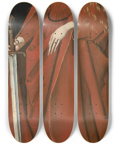 Triptych art skateboard deck of Master Of The Starck Triptych Saint Catherine Right Wing Exterior by Master of the Starck Triptych (1480-1495)