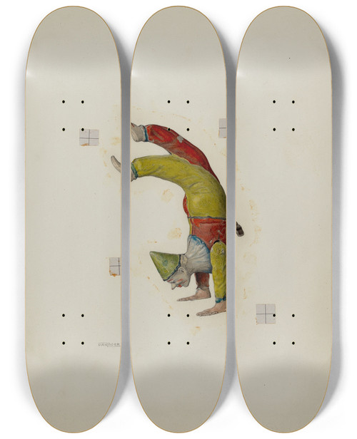 Triptych art skateboard deck of Isidore Danziger Mechanical Toy_2 by Isidore Danziger