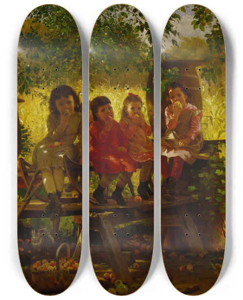 Triptych art skateboard deck of John George Brown The Cider Mill by John George Brown (1831-1913)
