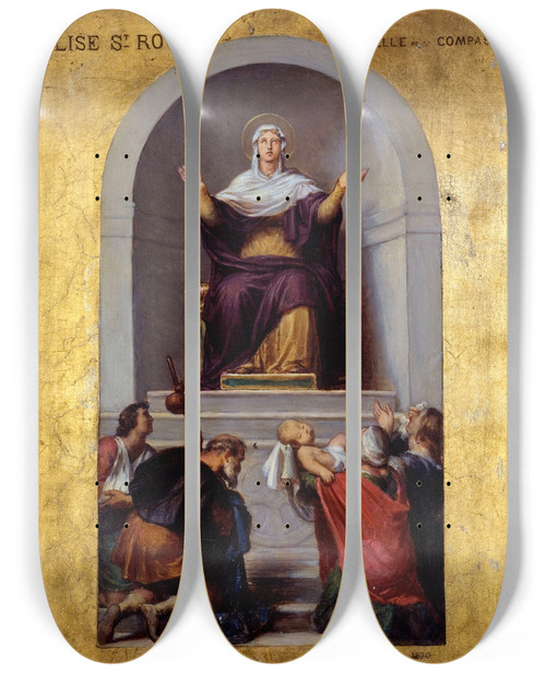 Triptych art skateboard deck of Sbastien Melchior Cornu La Vierge Consolatrice by Sebastien Melchior Cornu (1804-1870)