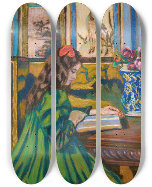 Triptych art skateboard deck of Armand Guillaumin Madeleine Guillaumin Lisant by Armand Guillaumin (1841-1927)