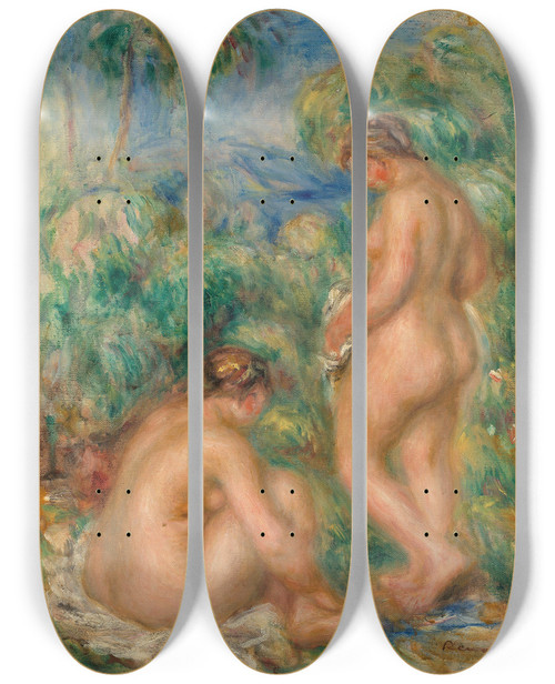 Triptych art skateboard deck of Pierreauguste Renoir Bathing Women_1 by Pierre-Auguste Renoir (1841-1919)