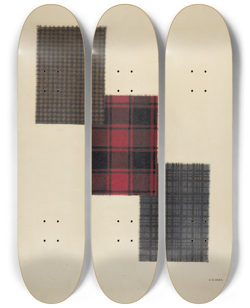 Triptych art skateboard deck of Jerry Guinta Zoar Cloth Samples by Jerry Guinta