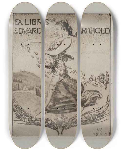 Triptych art skateboard deck of Max Klinger Ex Libris Eduard Arnhold by Max Klinger (1857-1920)